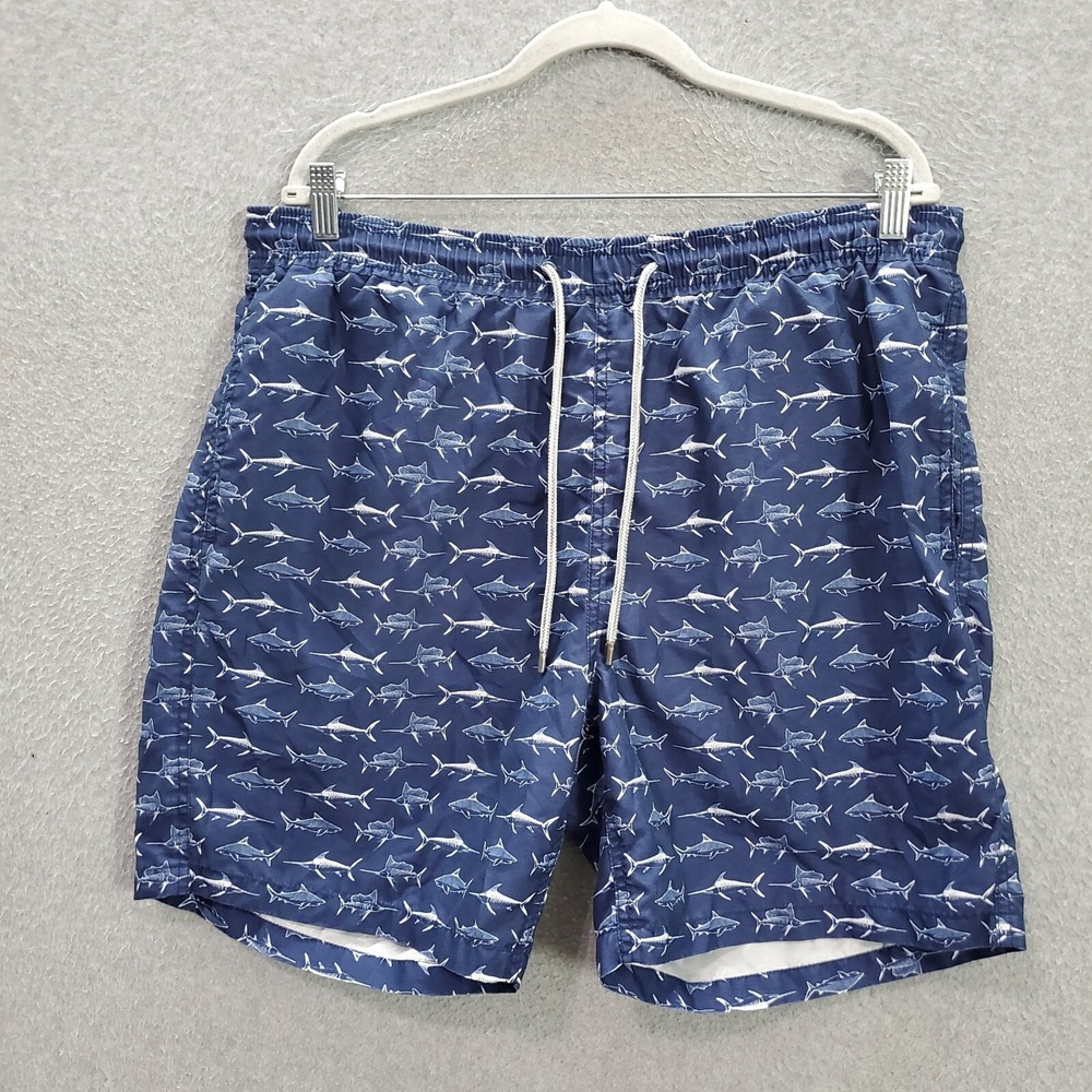 Kirkland Men Swimwear‎ Medium Blue Trunks Fish All Over Print Pockets Drawstring